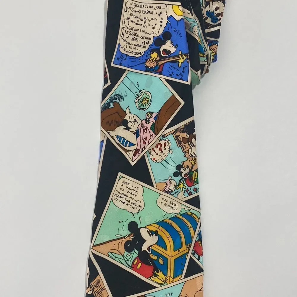 Mickey Inc Disney Donald Duck Comic Book Silk Black Multi Neck Tie